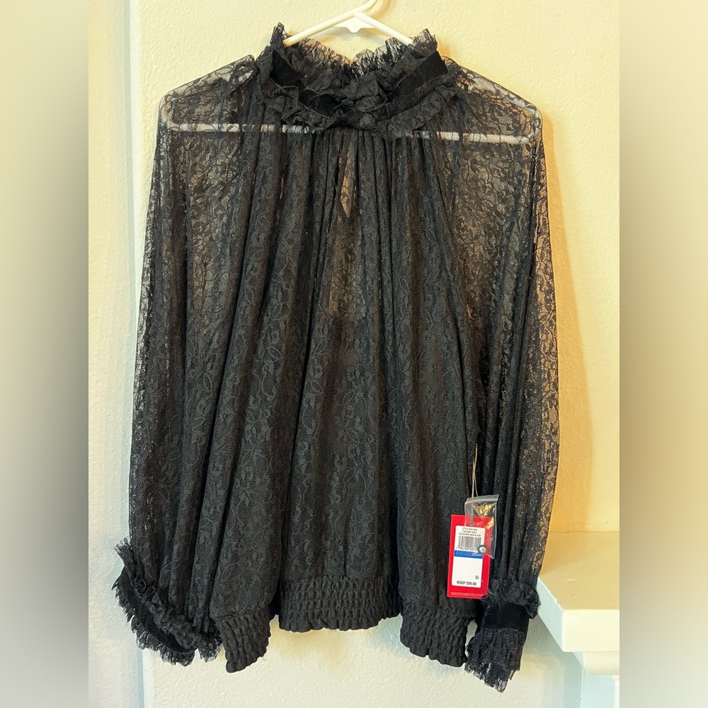 Vince Camuto Sheer Black Lace Blouse
